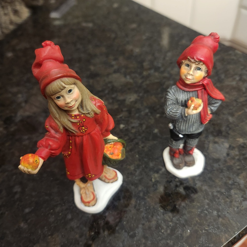 Candy Design Norway Figurines Boy and Girl with Apples Scandinavian Folk Art Set